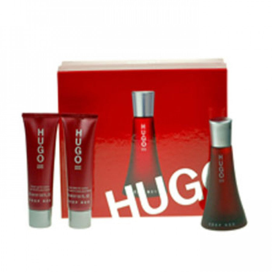 Hugo Boss Deep Red 50ml EDT Spray, Body Lotion 50ml & Shower Gel 50ml